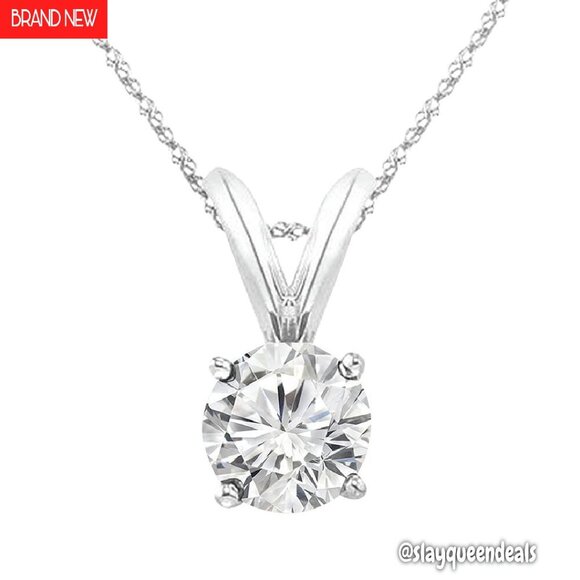 1 Carat Lab Diamond Solitaire Pendant Necklace 14K White Gold